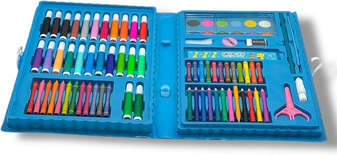 شنطة رسم وأدوات فنية للأطفال 86 قطعة – مجموعة متكاملة للتلوين والرسم من عمر 3 سنوات