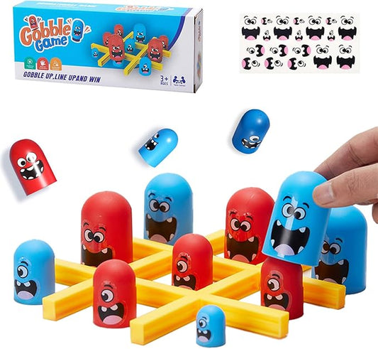 Tic Tac Toe Board Game with Monster Characters, Family Fun Strategy Game, Red and Blue Pieces