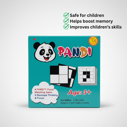 PANDI Visual Matching Game – Wooden Brain Challenge for Kids (Ages 3+) Educational Visual & Spatial Thinking Game with 4 Wooden Boards and 24 Challenge Cards