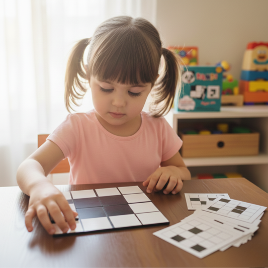 PANDI Visual Matching Game – Wooden Brain Challenge for Kids (Ages 3+) Educational Visual & Spatial Thinking Game with 4 Wooden Boards and 24 Challenge Cards