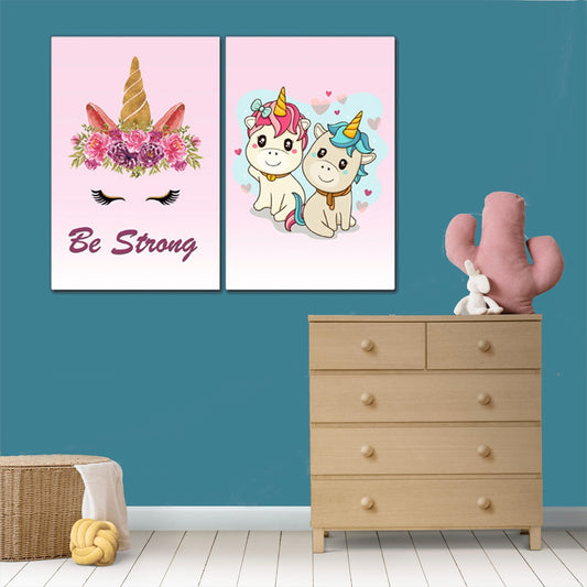 Unicorn Kids Wall Art – “Be Strong” – Set of 2 (30×40)